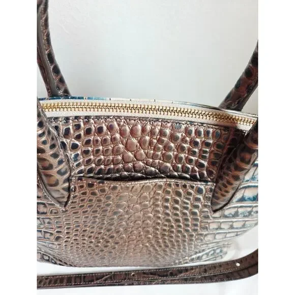 Brahmin Duxbury Satchel Petrol Magnus Croc Embossed Leather Bag Strap Dust Bag - Picture 8 of 16